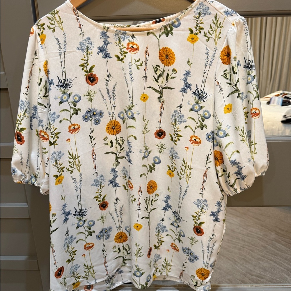 Remade Floral Blouse 3/4 Sleeve Size Large